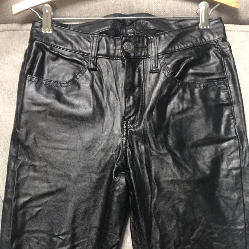 AE faux leather hi rise stretch jegging, size 2